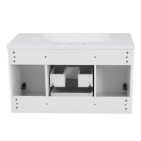 Jayz Floating Vanity with Sink, Gold Accents, White Textured Wood 36 Inch - BM351293
