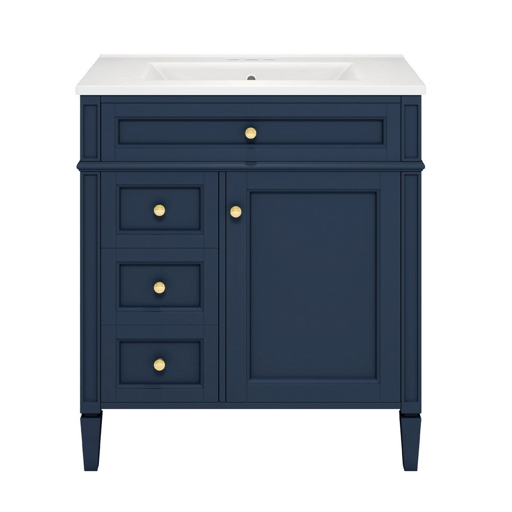 Asher Bathroom Vanity, Ceramic Sink, Smart Storage, Blue Wood 30 Inch - BM351294