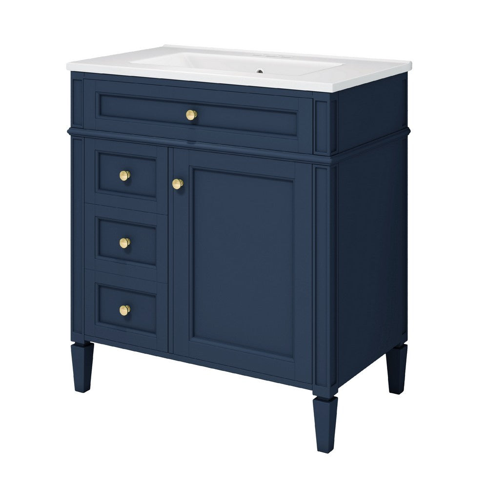 Asher Bathroom Vanity, Ceramic Sink, Smart Storage, Blue Wood 30 Inch - BM351294