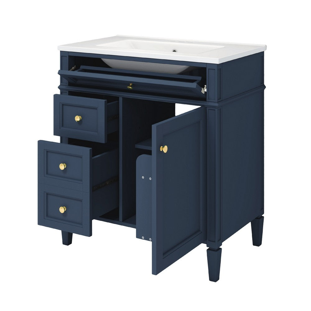 Asher Bathroom Vanity, Ceramic Sink, Smart Storage, Blue Wood 30 Inch - BM351294