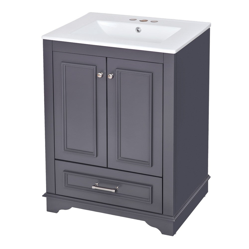 Daizy 24In Bathroom Vanity with Ceramic Sink, 2 Door Cabinet, Gray Wood - BM351295