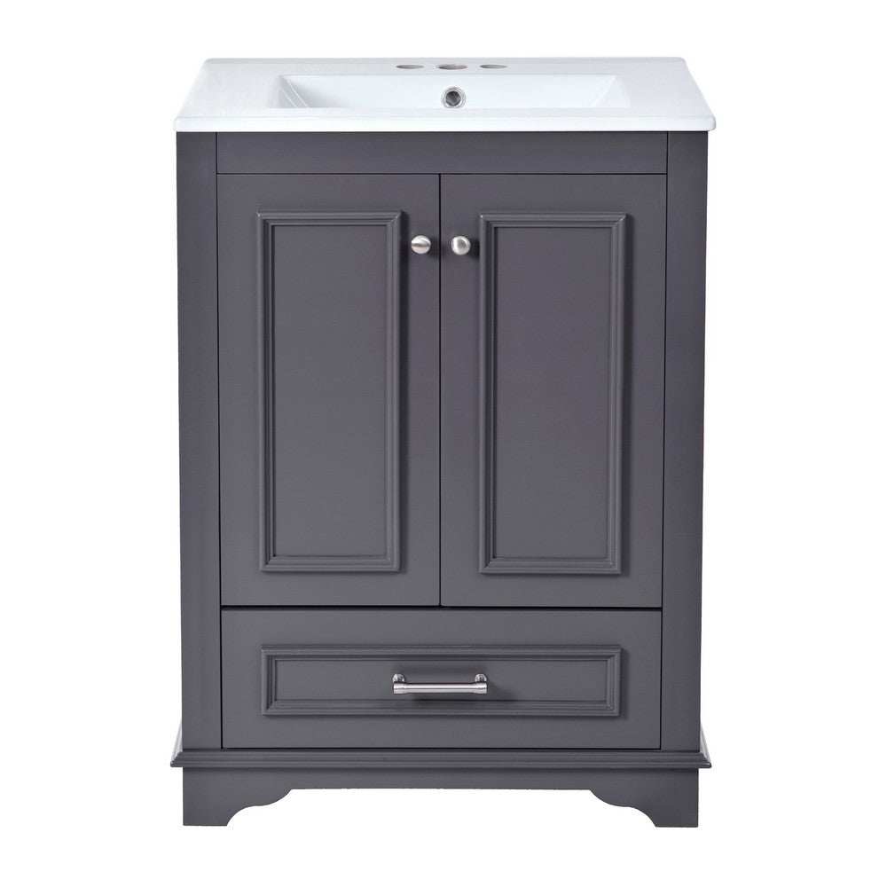 Daizy 24In Bathroom Vanity with Ceramic Sink, 2 Door Cabinet, Gray Wood - BM351295