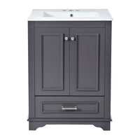 Daizy 24In Bathroom Vanity with Ceramic Sink, 2 Door Cabinet, Gray Wood - BM351295