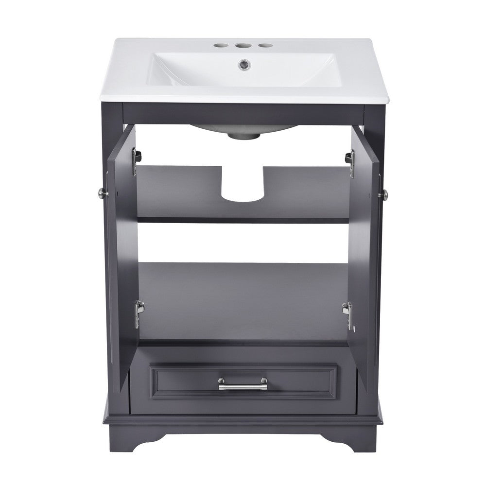 Daizy 24In Bathroom Vanity with Ceramic Sink, 2 Door Cabinet, Gray Wood - BM351295