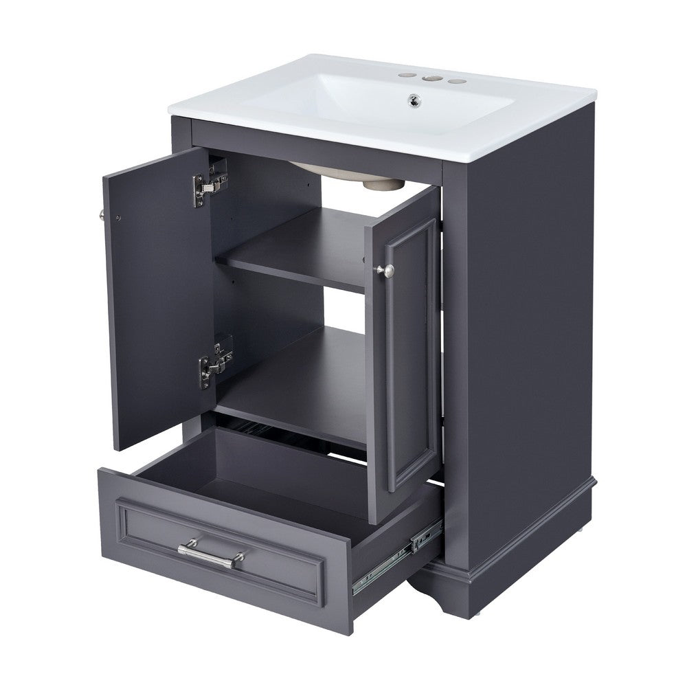 Daizy 24In Bathroom Vanity with Ceramic Sink, 2 Door Cabinet, Gray Wood - BM351295