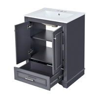 Daizy 24In Bathroom Vanity with Ceramic Sink, 2 Door Cabinet, Gray Wood - BM351295