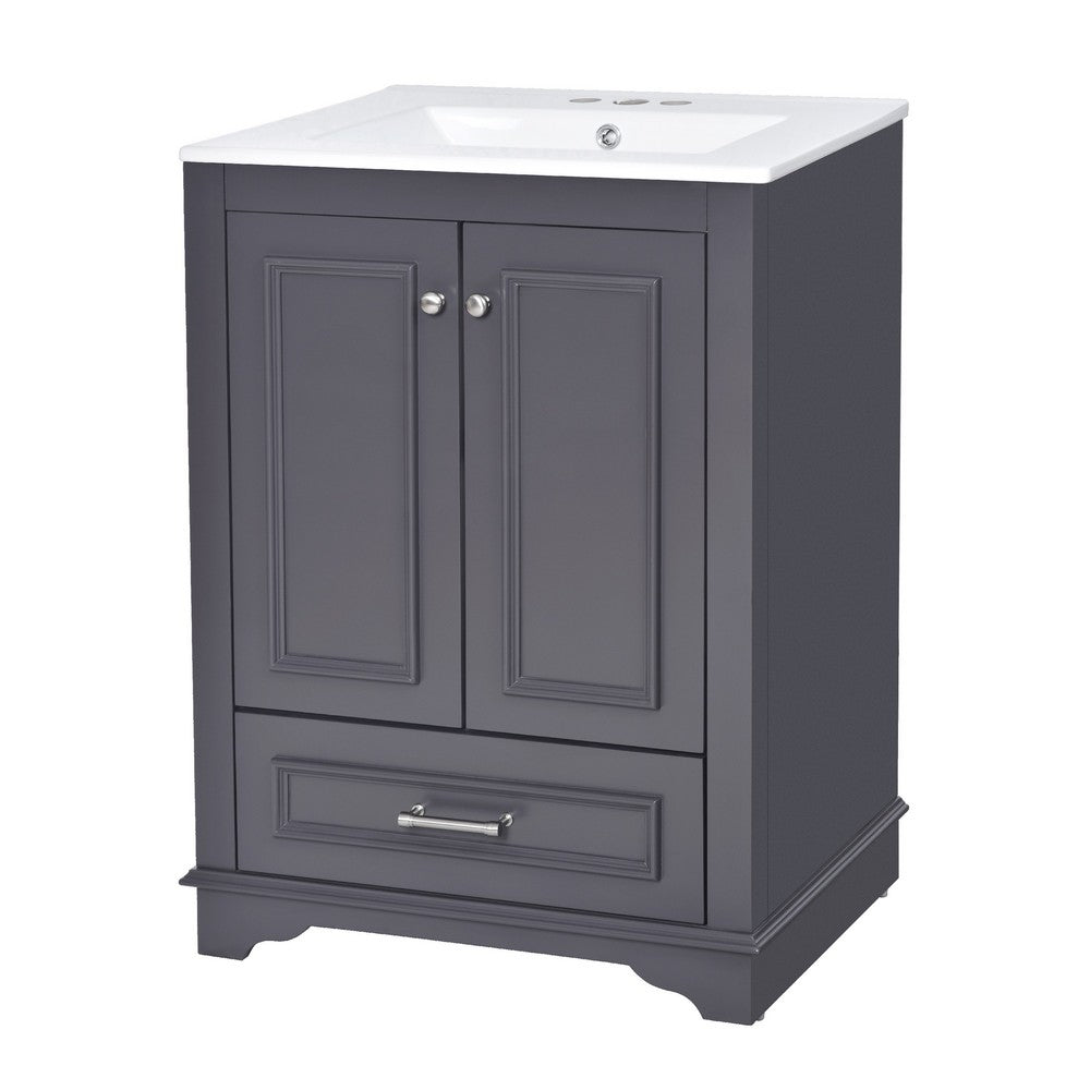 Daizy 24In Bathroom Vanity with Ceramic Sink, 2 Door Cabinet, Gray Wood - BM351295