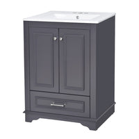 Daizy 24In Bathroom Vanity with Ceramic Sink, 2 Door Cabinet, Gray Wood - BM351295