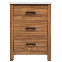 Addie Bathroom Vanity, Ceramic Sink, 3 Drawers, Natural Brown Wood 24 Inch - BM351296