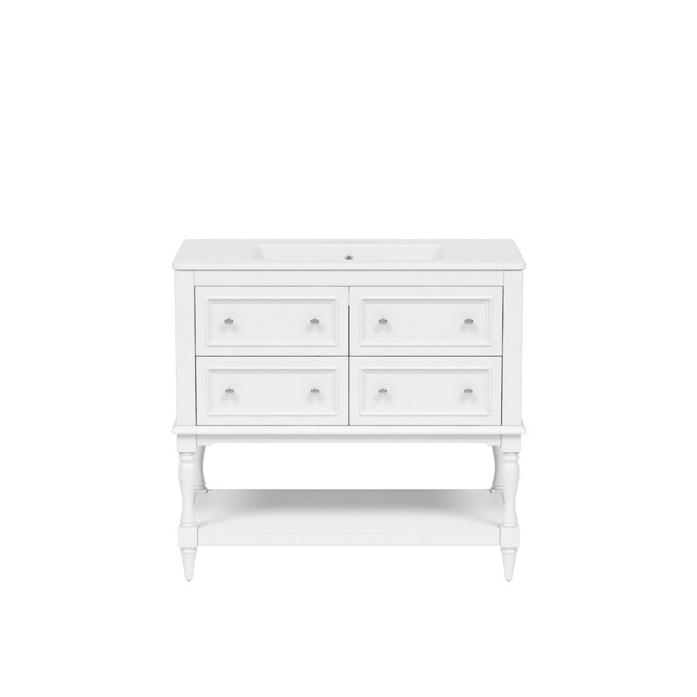 36In Sandra Bathroom Vanity with Ceramic Sink, 4 Drawers, White Solid Wood - BM351297