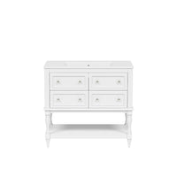 36In Sandra Bathroom Vanity with Ceramic Sink, 4 Drawers, White Solid Wood - BM351297