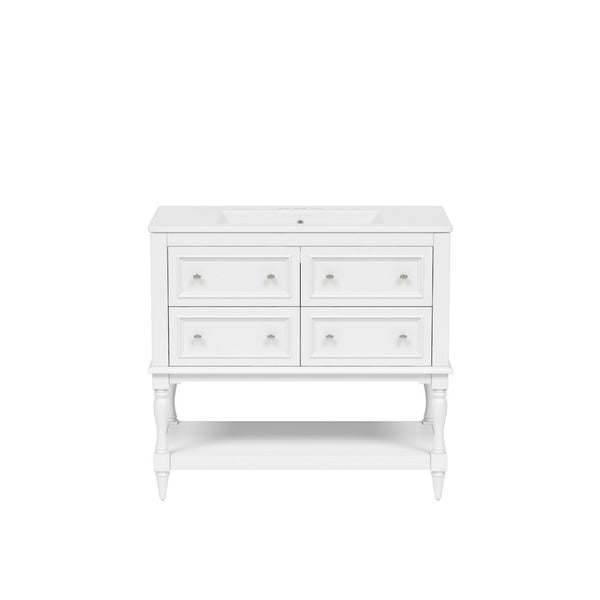 36In Sandra Bathroom Vanity with Ceramic Sink, 4 Drawers, White Solid Wood - BM351297