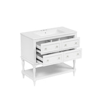 36In Sandra Bathroom Vanity with Ceramic Sink, 4 Drawers, White Solid Wood - BM351297