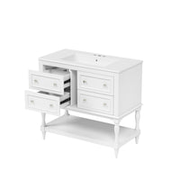 36In Sandra Bathroom Vanity with Ceramic Sink, 4 Drawers, White Solid Wood - BM351297