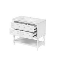 36In Sandra Bathroom Vanity with Ceramic Sink, 4 Drawers, White Solid Wood - BM351297