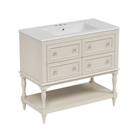 Sandra 36In Bathroom Vanity with Ceramic Sink, 4 Drawers, Beige Solid Wood - BM351298