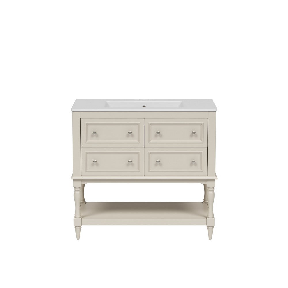 Sandra 36In Bathroom Vanity with Ceramic Sink, 4 Drawers, Beige Solid Wood - BM351298