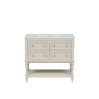 Sandra 36In Bathroom Vanity with Ceramic Sink, 4 Drawers, Beige Solid Wood - BM351298