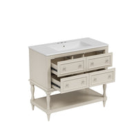 Sandra 36In Bathroom Vanity with Ceramic Sink, 4 Drawers, Beige Solid Wood - BM351298
