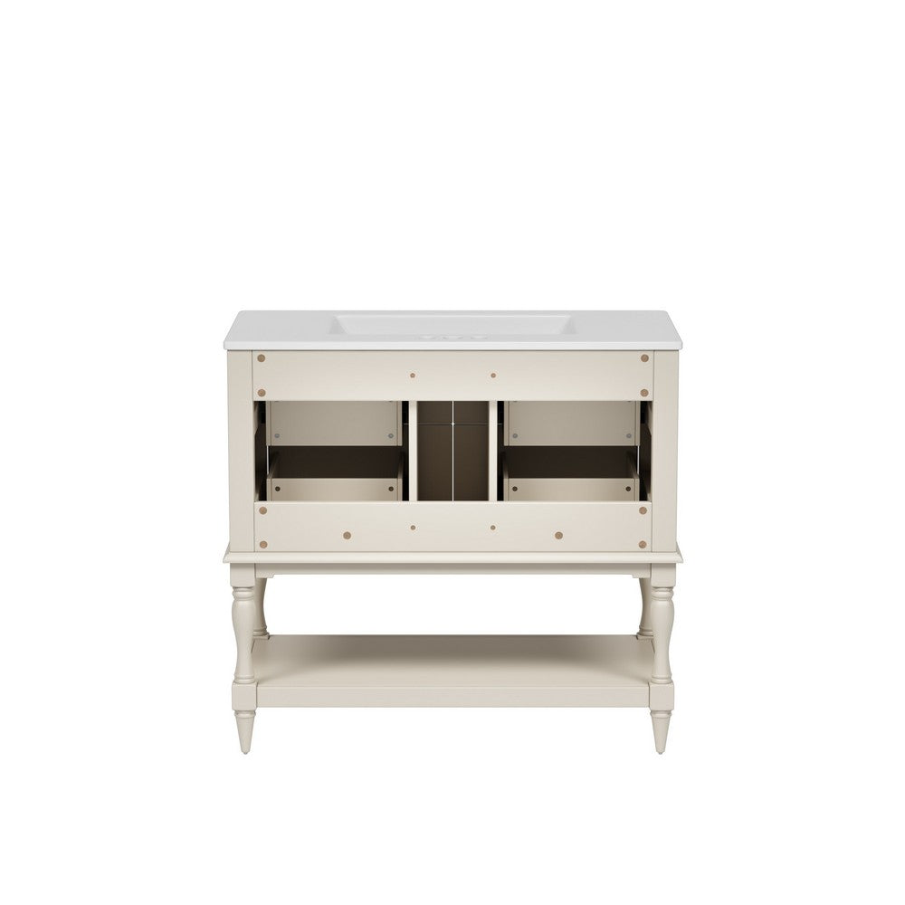 Sandra 36In Bathroom Vanity with Ceramic Sink, 4 Drawers, Beige Solid Wood - BM351298
