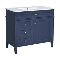 Asher Bathroom Vanity, Ceramic Sink, Smart Storage, Navy Blue Wood, 36 Inch - BM351299