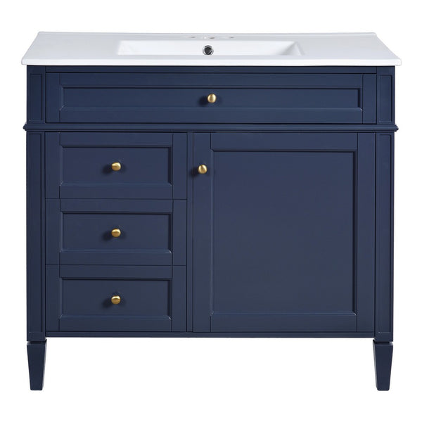 Asher Bathroom Vanity, Ceramic Sink, Smart Storage, Navy Blue Wood, 36 Inch - BM351299