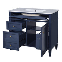 Asher Bathroom Vanity, Ceramic Sink, Smart Storage, Navy Blue Wood, 36 Inch - BM351299