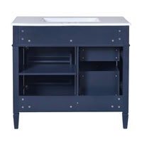 Asher Bathroom Vanity, Ceramic Sink, Smart Storage, Navy Blue Wood, 36 Inch - BM351299