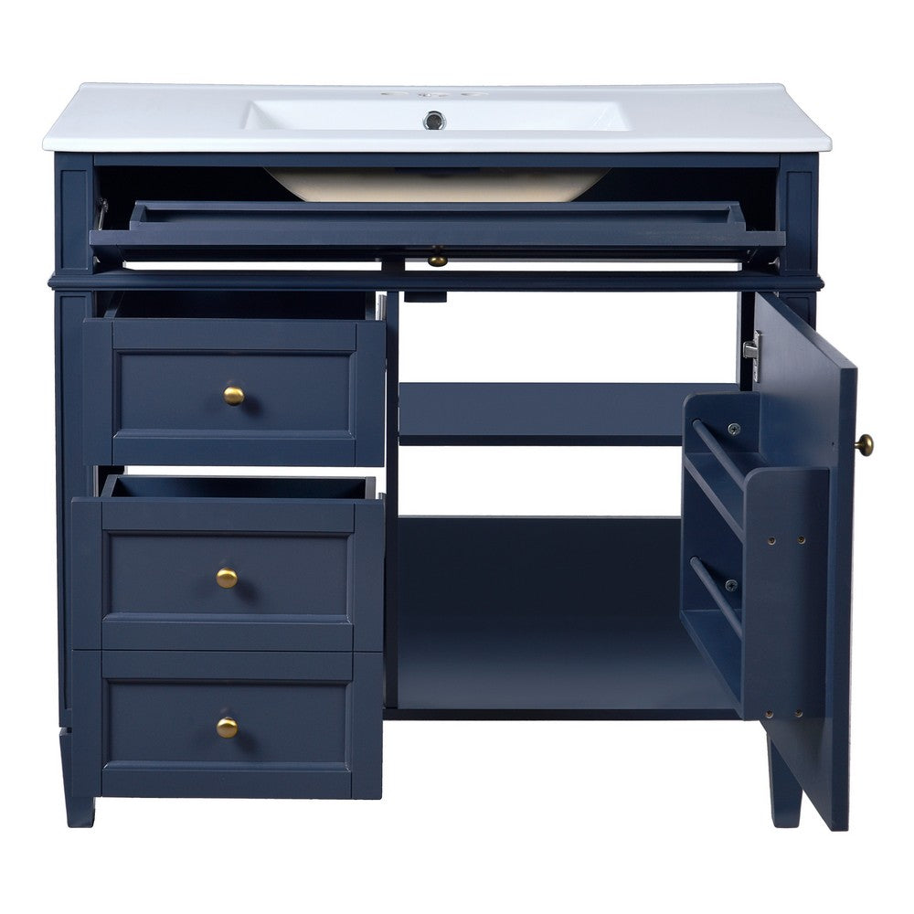 Asher Bathroom Vanity, Ceramic Sink, Smart Storage, Navy Blue Wood, 36 Inch - BM351299