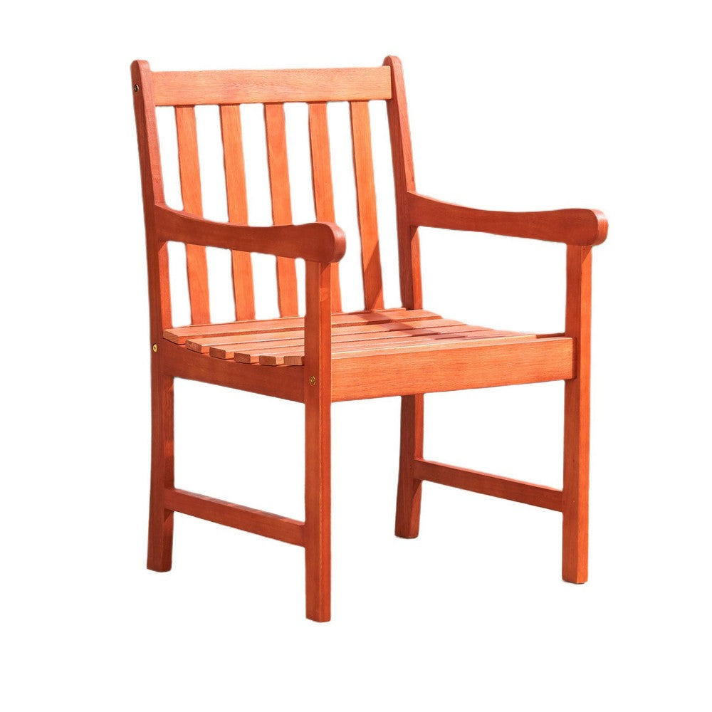 Ari Outdoor Dining Armchair with Slatted Back, Natural Reddish Brown - BM351301