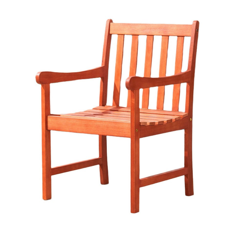 Ari Outdoor Dining Armchair with Slatted Back, Natural Reddish Brown - BM351301