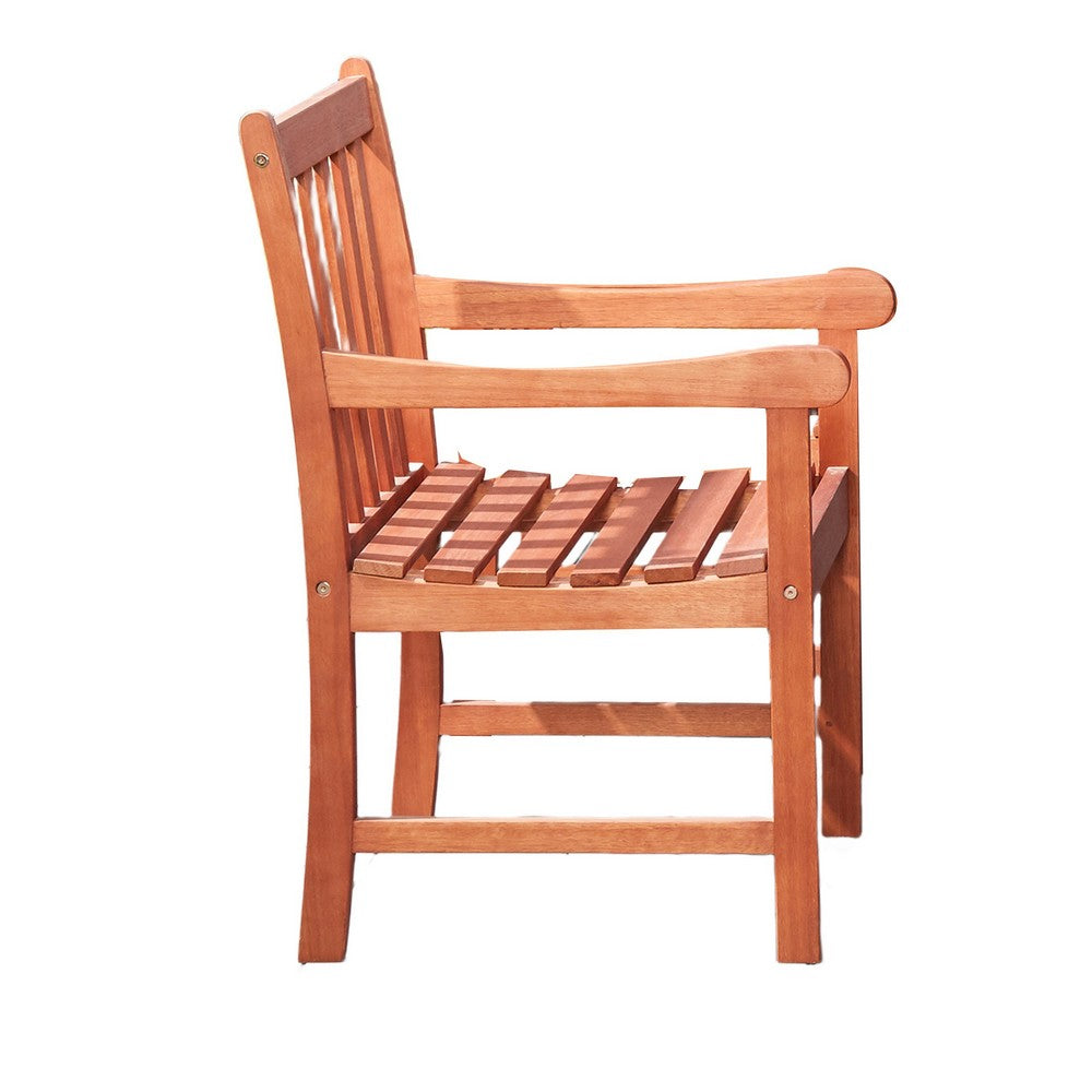 Ari Outdoor Dining Armchair with Slatted Back, Natural Reddish Brown - BM351301