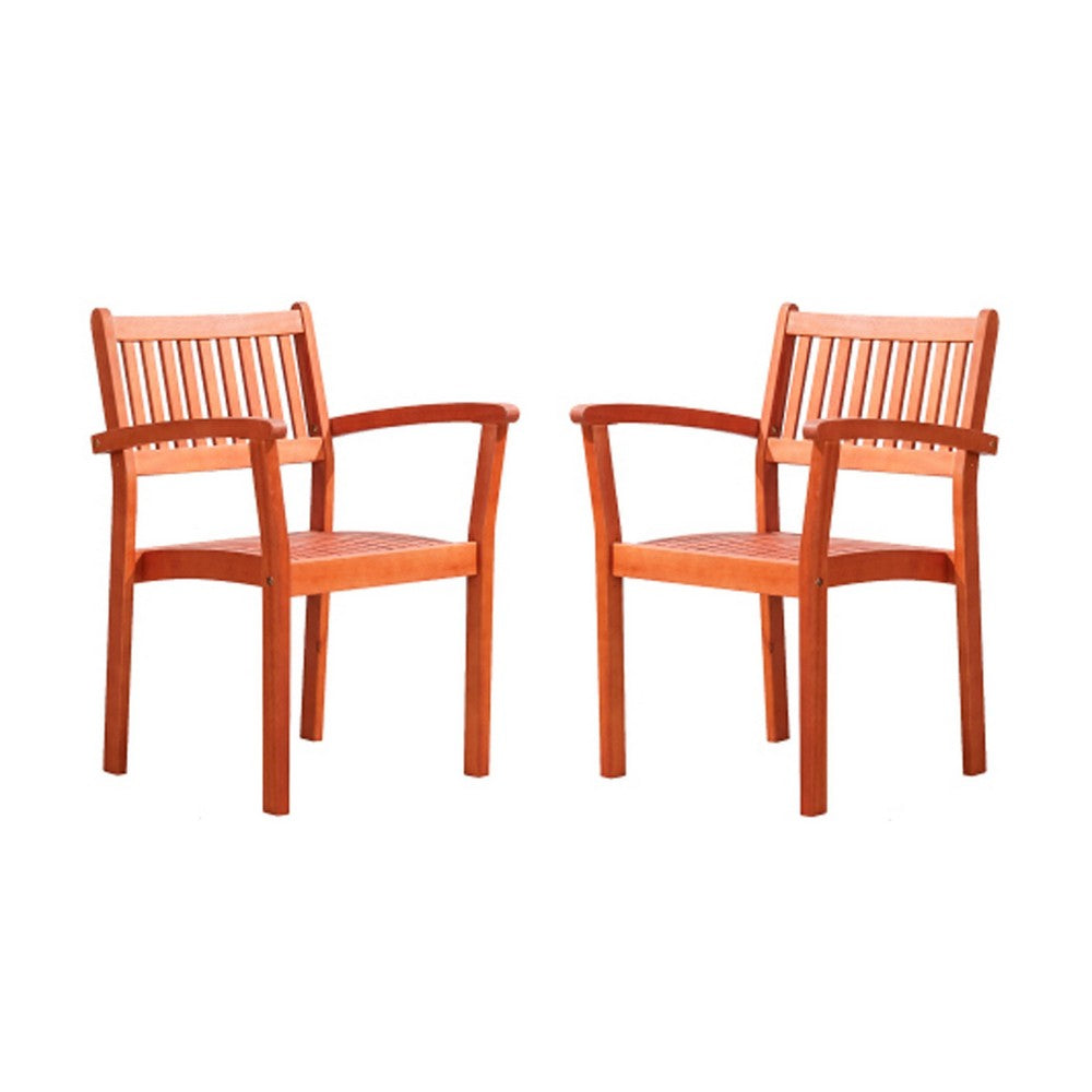 Ceri Outdoor Dining Armchair Set of 2, Slatted Back, Reddish Brown - BM351302