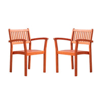 Ceri Outdoor Dining Armchair Set of 2, Slatted Back, Reddish Brown - BM351302