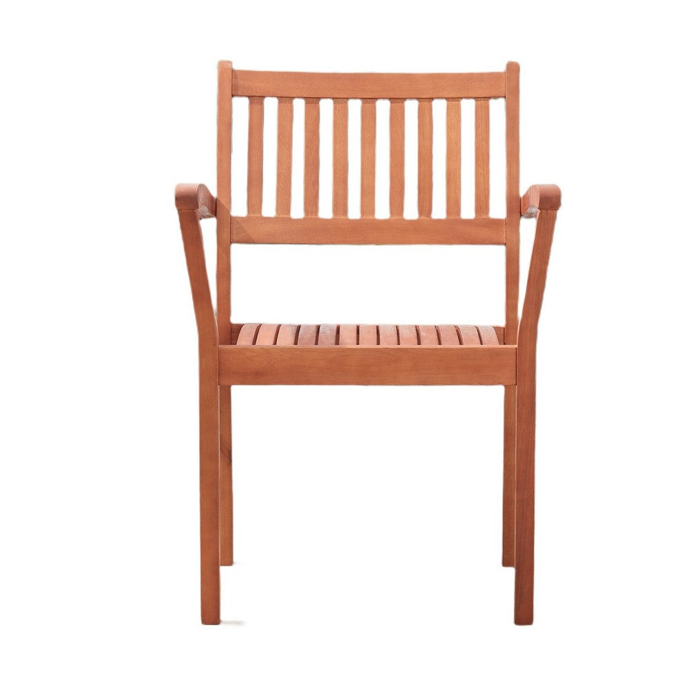 Ceri Outdoor Dining Armchair Set of 2, Slatted Back, Reddish Brown - BM351302