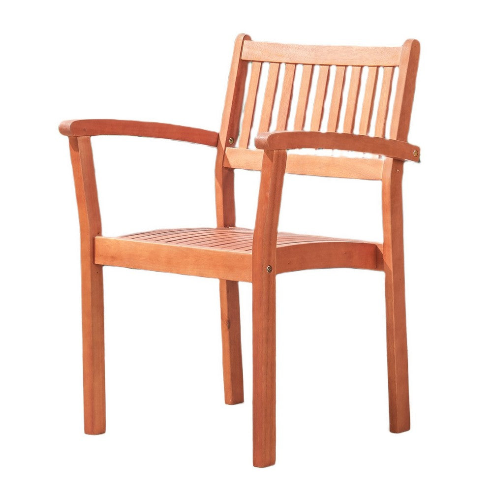 Ceri Outdoor Dining Armchair Set of 2, Slatted Back, Reddish Brown - BM351302