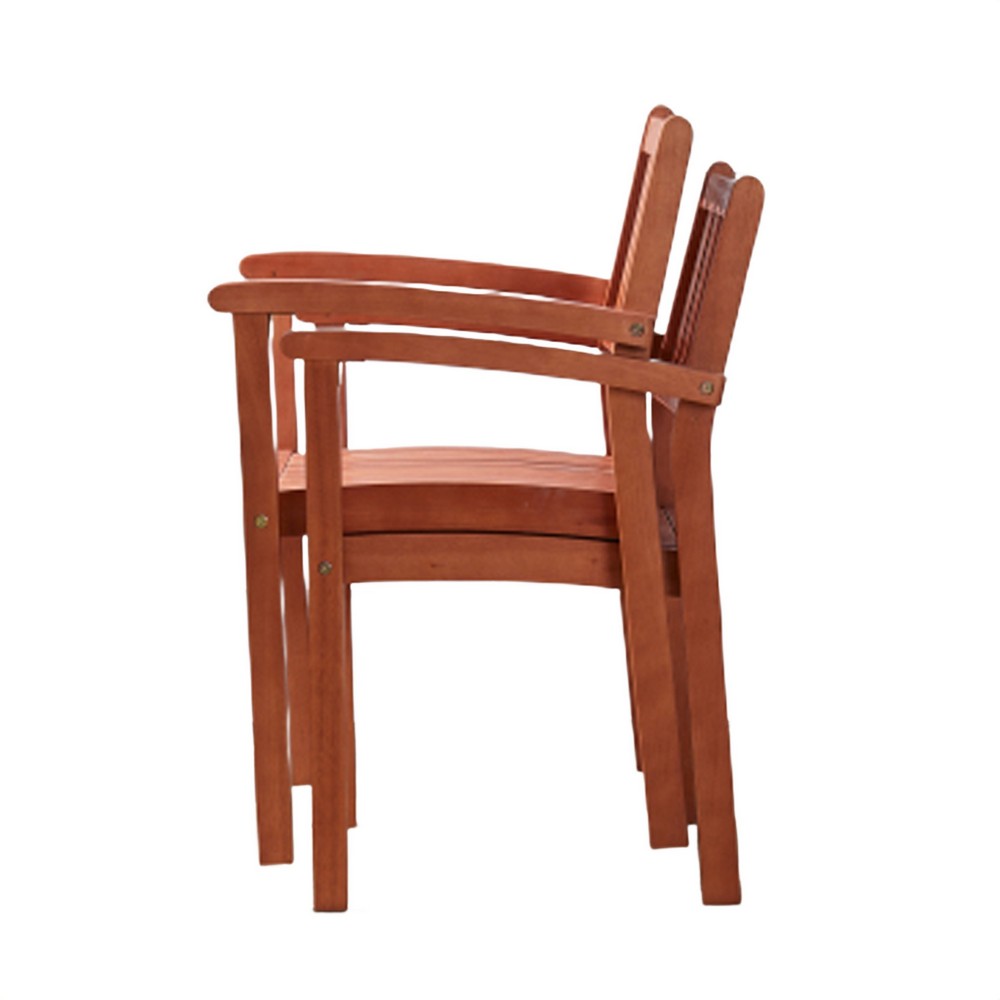 Ceri Outdoor Dining Armchair Set of 2, Slatted Back, Reddish Brown - BM351302