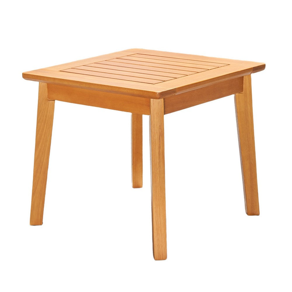 Reio Outdoor Poolside Table, 20 Inch Slatted Top, Light Oak Brown Wood - BM351304