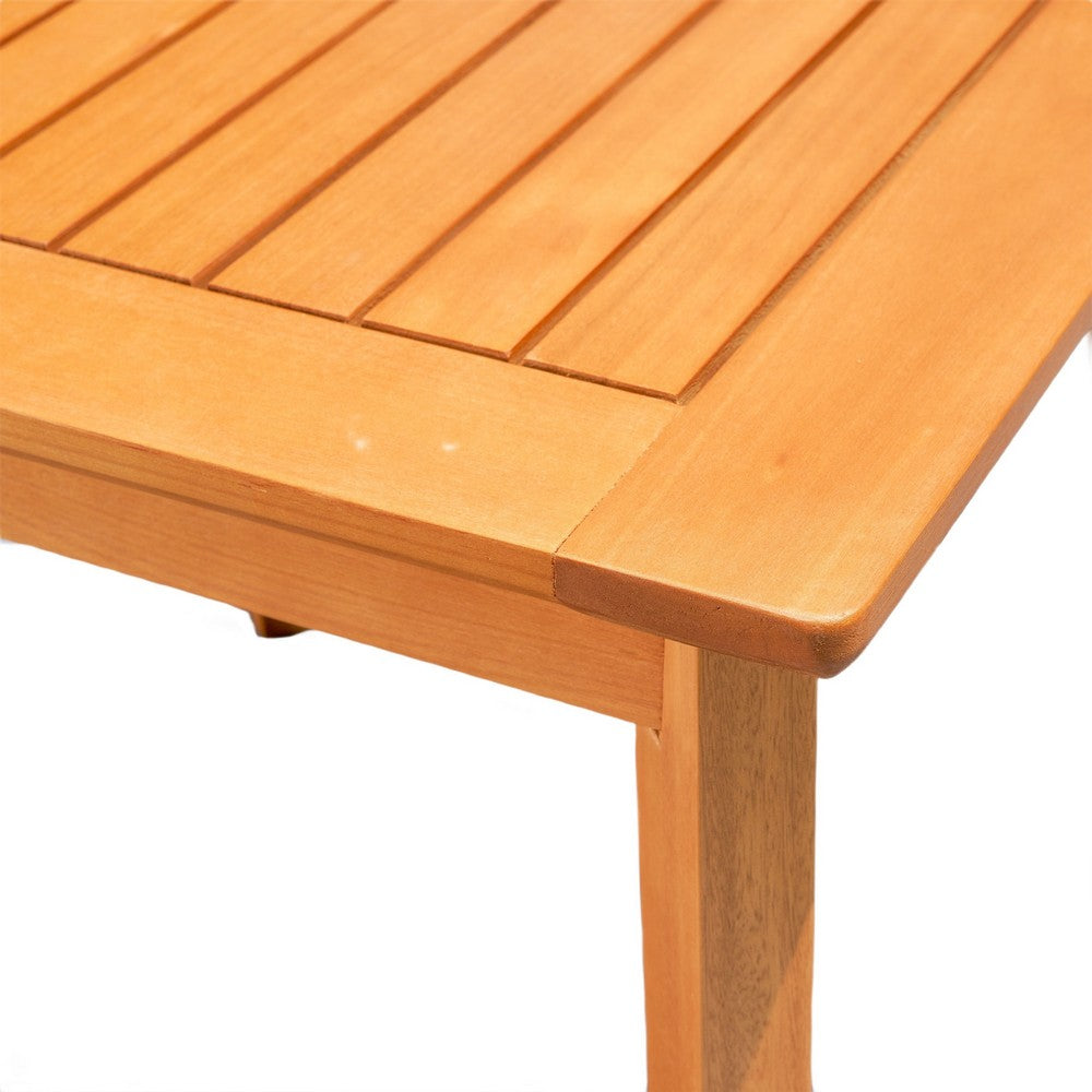 Reio Outdoor Poolside Table, 20 Inch Slatted Top, Light Oak Brown Wood - BM351304