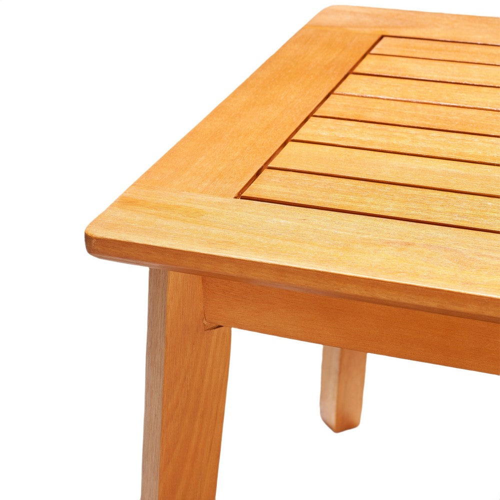 Reio Outdoor Poolside Table, 20 Inch Slatted Top, Light Oak Brown Wood - BM351304