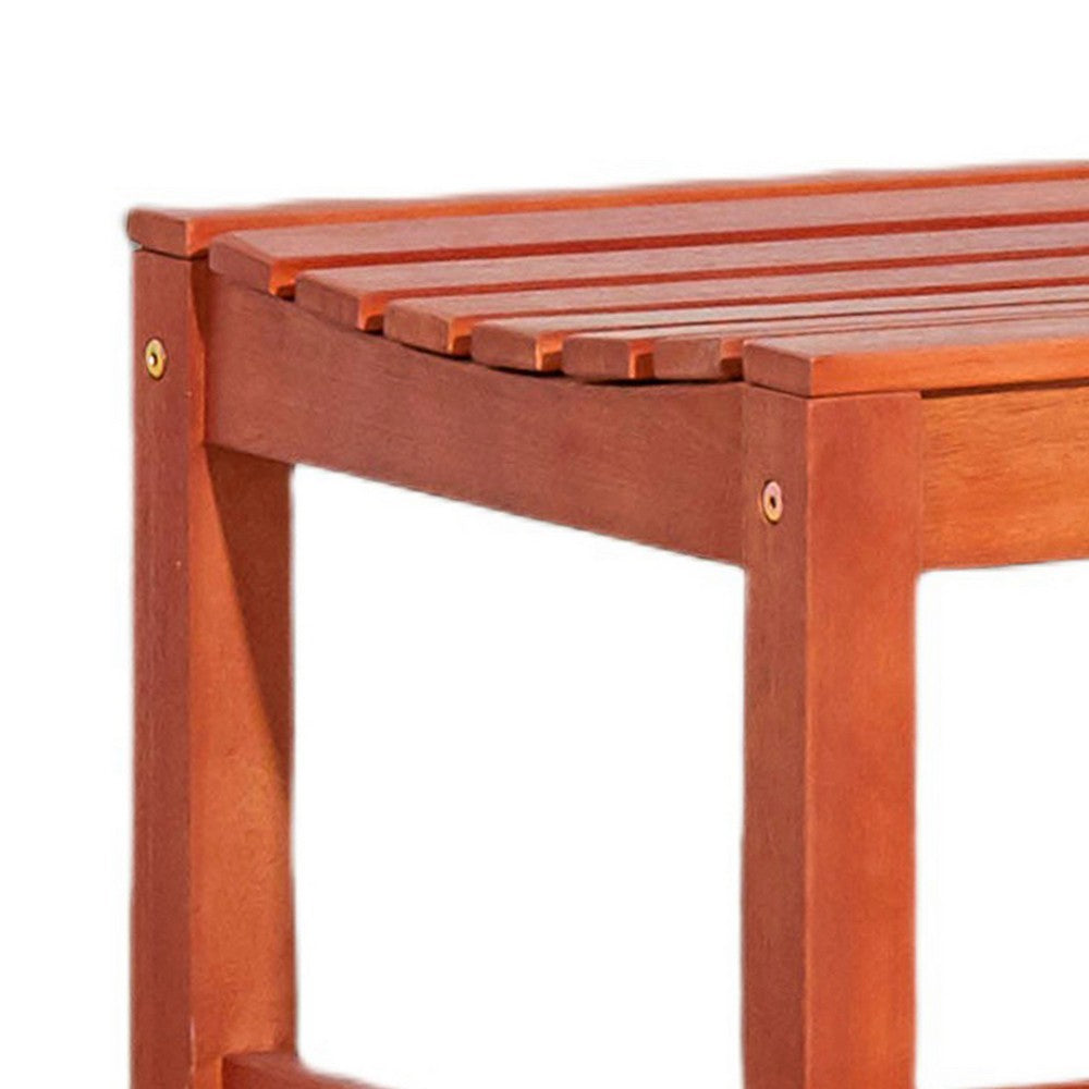 Emio 3 Seater Outdoor Bench, Reddish Brown Slatted Design, 59 Inch - BM351305