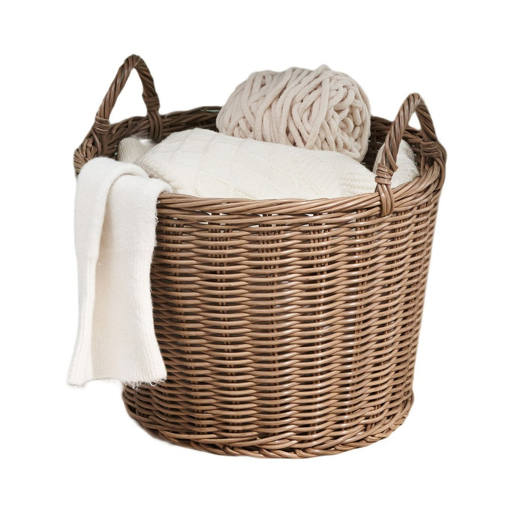 Lom Storage Basket with Handles, Walnut Brown Wicker Woven Hamper, 16 Inch - BM351306