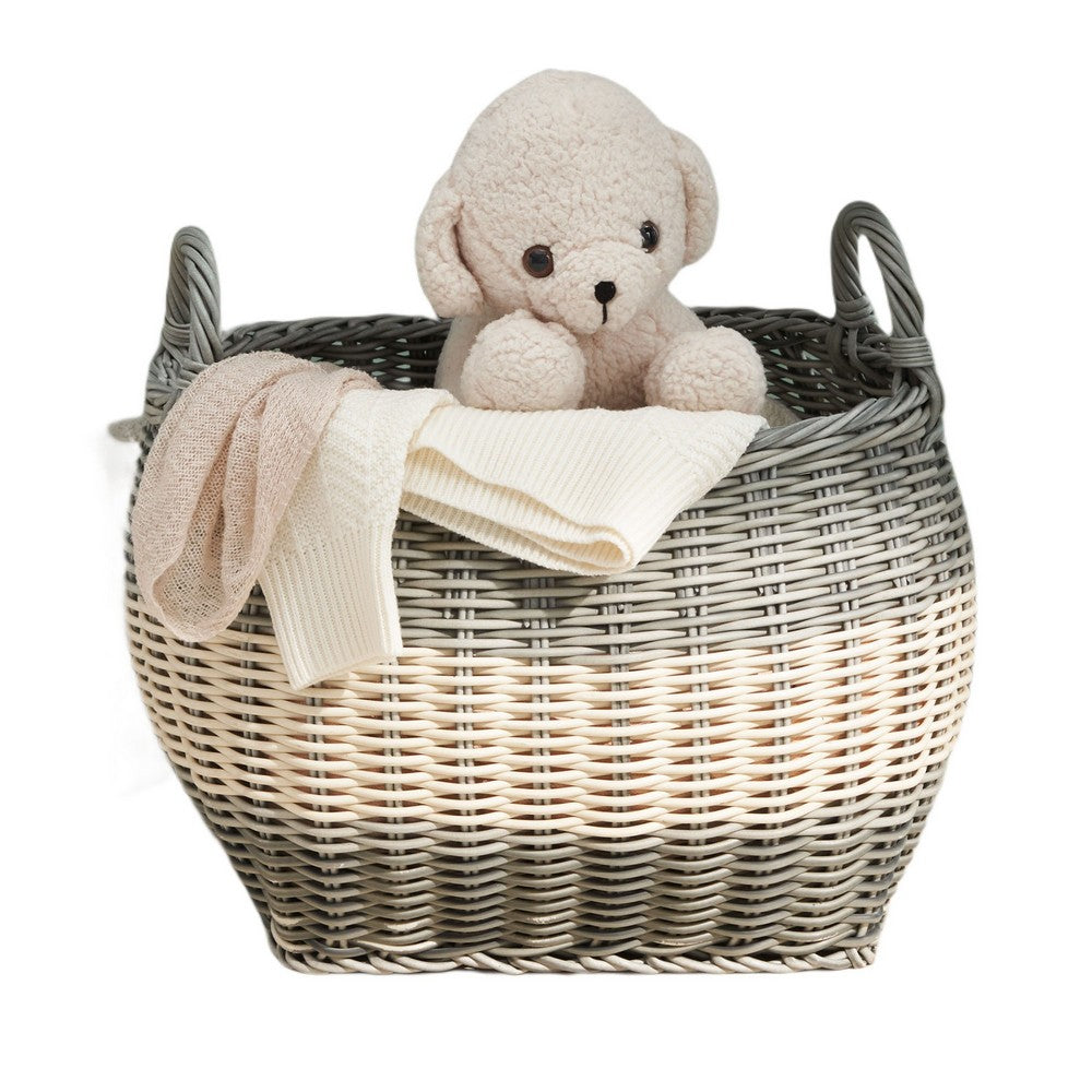 Cae Storage Basket with Handles, Gray and Cream Wicker Woven Hamper 18 Inch - BM351307