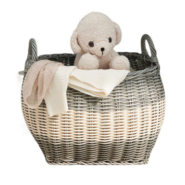 Cae Storage Basket with Handles, Gray and Cream Wicker Woven Hamper 18 Inch - BM351307