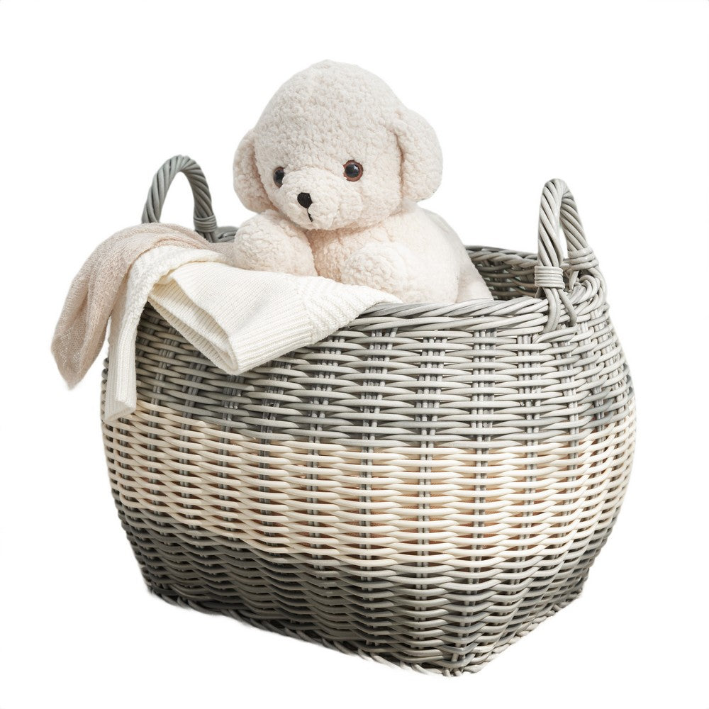 Cae Storage Basket with Handles, Gray and Cream Wicker Woven Hamper 18 Inch - BM351307