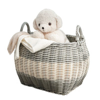 Cae Storage Basket with Handles, Gray and Cream Wicker Woven Hamper 18 Inch - BM351307