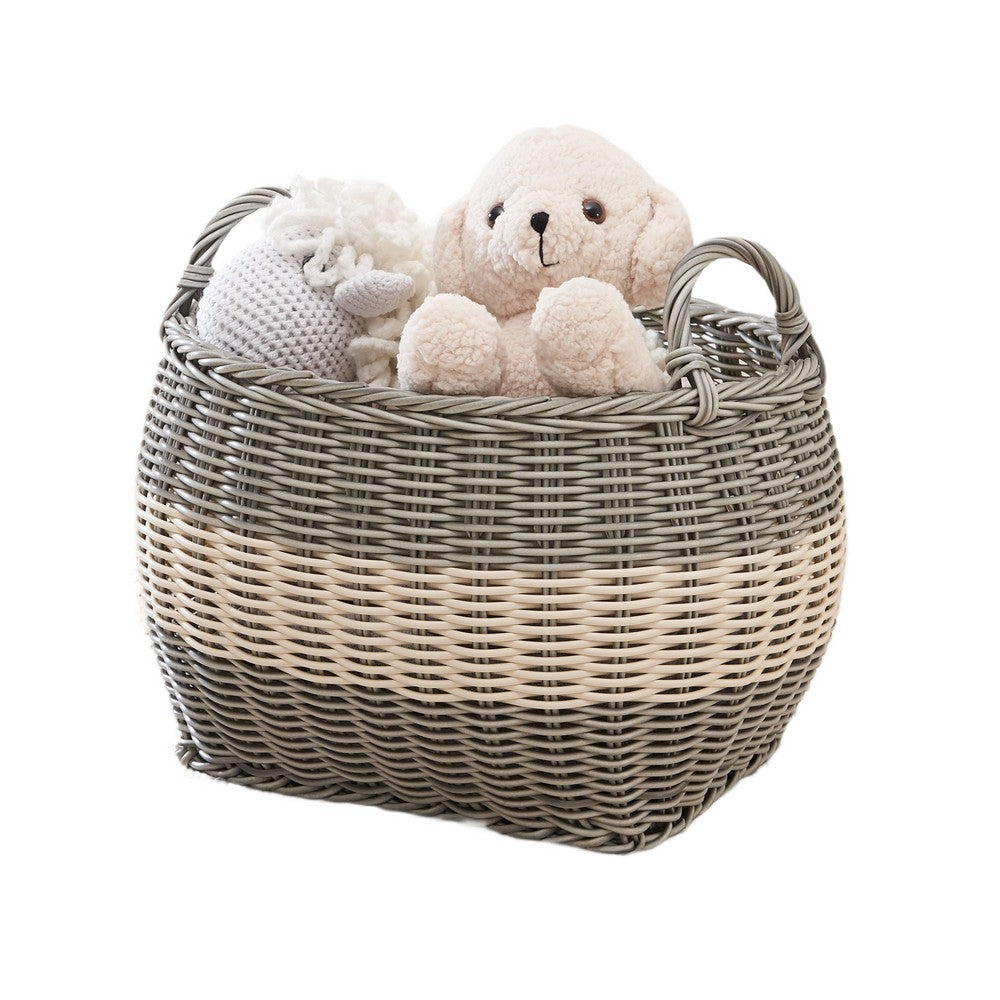 Cae Storage Basket with Handles, Gray and Cream Wicker Woven Hamper 18 Inch - BM351307