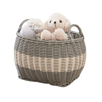 Cae Storage Basket with Handles, Gray and Cream Wicker Woven Hamper 18 Inch - BM351307
