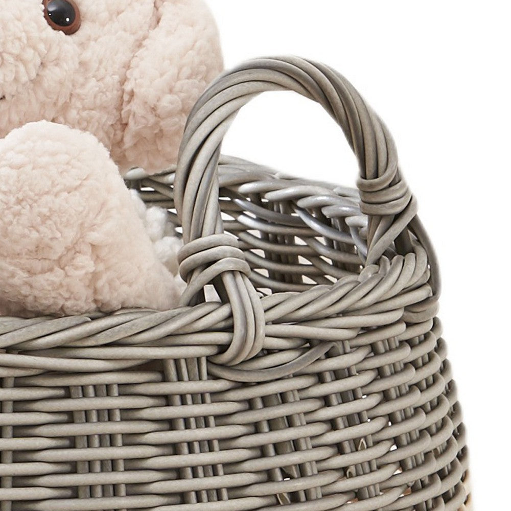 Cae Storage Basket with Handles, Gray and Cream Wicker Woven Hamper 18 Inch - BM351307