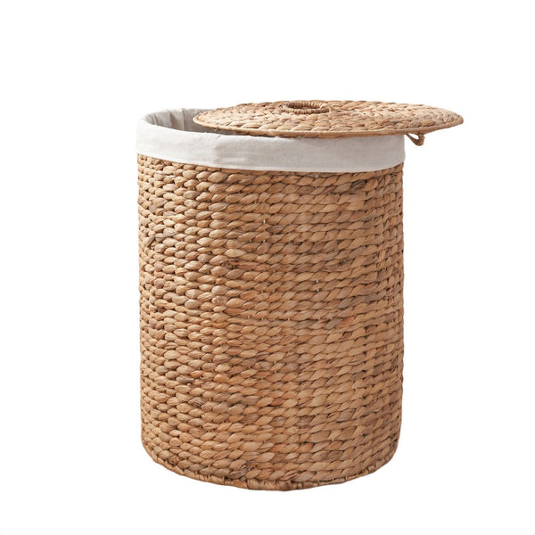 Leri Lidded Laundry Hamper w Fabic Lining, Light Brown Hyacinth, 20 Inch - BM351309